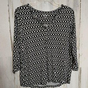 Kim Rogers Women's Size Small Shirt 3/4 Sleeves Black and White Print